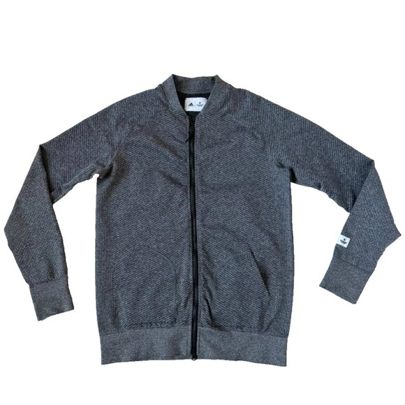 Adidas Reigning Champ Womens M Gray Bomber Jacket Chevron Stripe Primeknit Zip - Picture 2 of 5